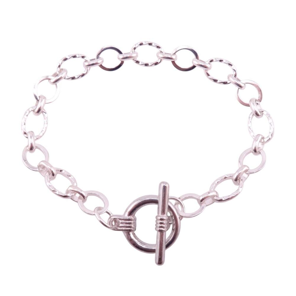Artbeads Silver-Plated Textured & Smooth Link Chain Finished 7" Bracelet NWOT